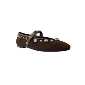 NEW BIBI LOU women's studded ballerina flat in marron